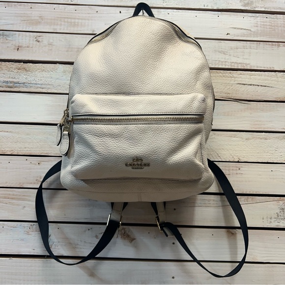 Coach Pebble Leather Mini Charlie Backpack F30550 White Gold Zip – Size OS - Picture 1 of 15
